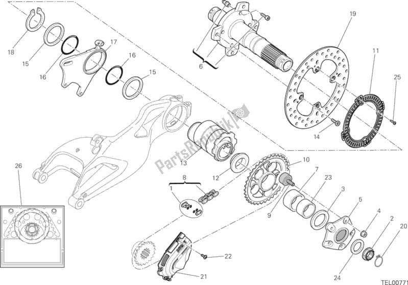All parts for the Hub, Rear Wheel of the Ducati Hypermotard Hyperstrada Thailand 821 2015
